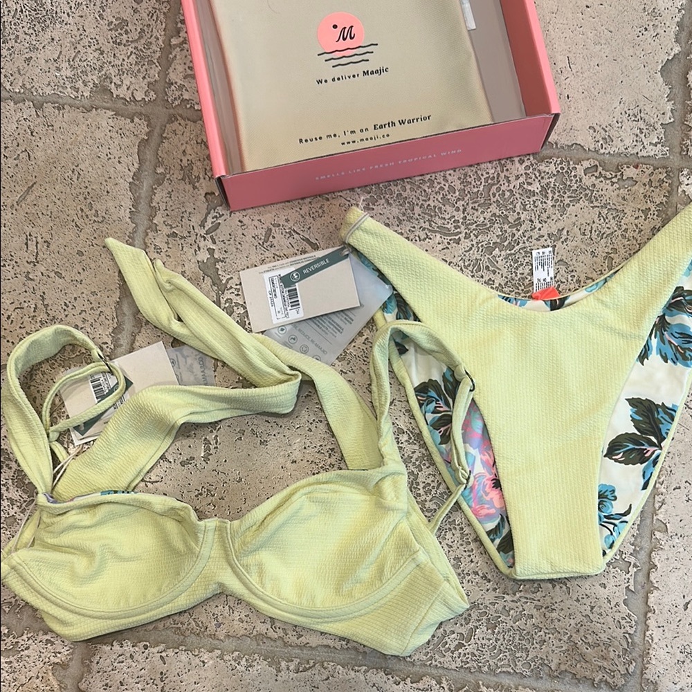 Reversible Yellow Bikini Set with Floral Accents Maaji